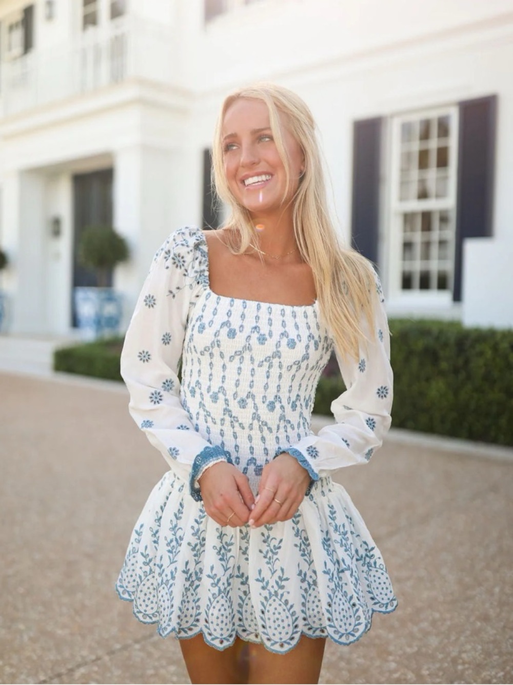 Coco Lilly’s White Mini Dress with Blue Embroidery - Size S